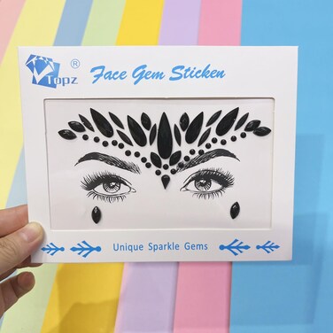 Topz Black Face Jewels stick on festival accessories halloween face gems angel wing rhinestones sticker Self-Adhesive body Jewels Body Gems face Jewelry for Party(black)