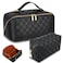 Checkered Travel Makeup Bags Cosmetic Organizer Bag: 2-Set Large Capacity Waterproof Makeup Bag - PU Leather Toiletry Bag for Women - Wide Open Portable Pouch with Handle and Divider (BLACK)