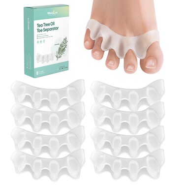 Welnove Toe Spacer Bunion Corrector - 8 Pcs Tea Tree Oil Infused Gel Toe Separator to Restore Hammertoes,Bunion Pads for Women Men, Fits for Yoga Practice