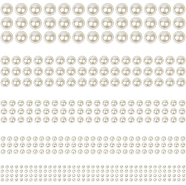 Phinus 3732Pcs Hair Pearls, 3/4/5/6/8mm Pearls for Hair, White and Beige Pearl Stickers for Crafts, Hair Pearls Stick on Body Gems for Eye Nails Make up and DIY Decorations