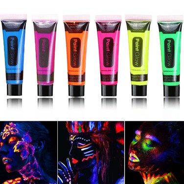 6 PCS Glow Body Paint Set,Glow in Dark Face Glitter Paint Body Glow Powder Neon Party Supplies Facial Highlighter Kits for Adults&amp;Kids,Body Makeup
