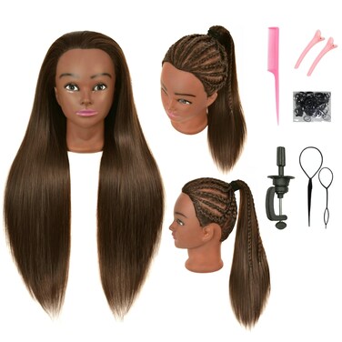 30 Inch 80% Real Human Hair Mannequin Head Cosmetology Manikin Manican Doll Practice Head with Stand for Training Styling Braiding Curling Cutting Display