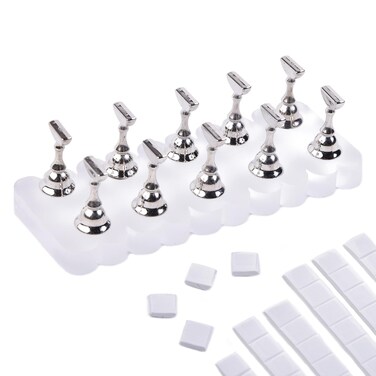 LEQ 1 Set Nail Stand for Press on, Big Wave-shaped Acrylic Nail Holder for Painting Nails Magnetic Nail Art Practice Display Stands Holders with 48 Pcs Reusable Adhesive Putty