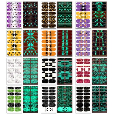 DANNEASY 12 Sheets Glow in The Dark Nail Wraps Luminous Halloween Nail Polish Strips for Women Adhesive Nail Polish Stickers Gel Nail Strips Manicure Stickers with Nail File, Cuticle Stick