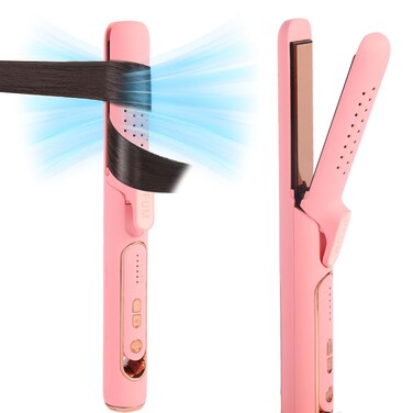 Pro 360&deg; Airflow Hair Straightener and Curling Iron 2-in-1- Titanium Flat Iron Hair Curler for Long-Lasting Curls and Straight Styles, Dual Voltage &amp; Adjustable Temps Curling Wand with Cooling Air