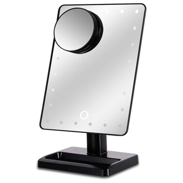 Waneway 12-Inch Screen Makeup Mirror with 24 LED Lights, Lighted Vanity Dressing Table Mirror with Touch Dimmable Memory Function and 10x Magnification Spot Mirror, Black (Battery Not Included)