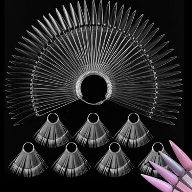 Kinjoek 8 Set Total 400 Pointed Tips Clear Nail Swatches Sticks Nail Art Supplies Practice Display Board for Nail Art Polish Display and Home DIY,transparent