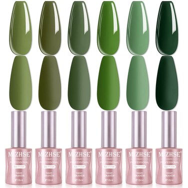 MIZHSE Green Gel Nail Polish Set, Avocado, Army Green, Olive, Neon Green - 18ml x 6 Colors, U/V LED Needed, Gel Nail Kit with Gift Box, Soak Off for Salon