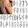 Tazimi 12 Sheets Black Flower Temporary Tattoos for Women Girls,Black Small Wild Floral Bouquet Tiny Branch Floral Wild Plants Sketch Tattoo Stickers for Women Body Art Arm