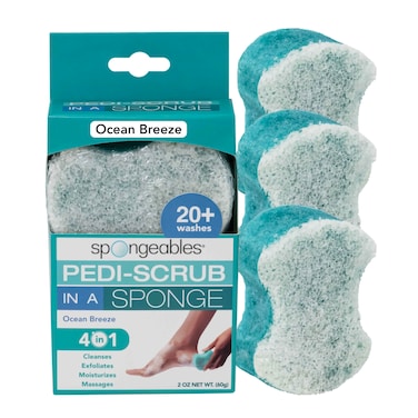 Spongables Pedi Scrub Foot Exfoliating 20+ Wash Sponge, Ocean Breeze, 3 Count