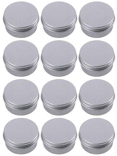 0.5 Ounce Aluminum Tin Jar Refillable Containers 15 ml Aluminum Screw Lid Round Tin Container Bottle for Cosmetic,Lip Balm, Cream, 12 Pack.