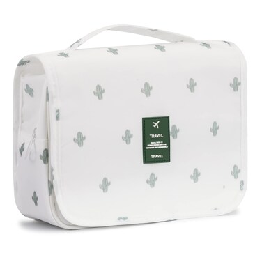 L&amp;FY Toiletry Bag-Portable Haning Toiletry Bag For Women-Travel Makeup Organizer Cosmetic Bag with Compartment,Stury Hook (White Cactus/Travel Bag)