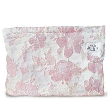 Women Cute Aesthetic Floral Travel Makeup Pouch Bag for Cosmetic, Purse Organizer, Canvas Lining, Pink