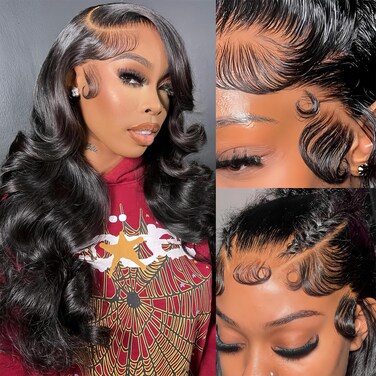 13x4 HD Lace Front Wigs Human Hair 180% Density Body Wave Lace Front Wigs Human Hair Pre Plucked 13x4 Hd Lace Frontal Wigs Human Hair Hd Lace Front Wigs for Black Women Human Hair Natural Black 24inch