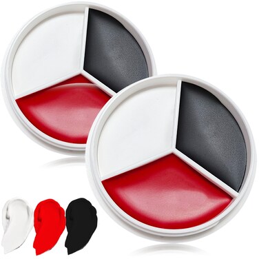 2Pcs Clown Black White Red Face Paint,Professional Waterproof Body Paint Halloween Makeup Kit Face Paint Clown Cosplay Costume Joker SFX Zombie Face Painting White Makeup