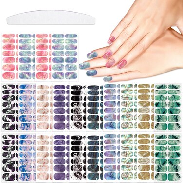 24 Sheets 336 Pcs Marble Design Nail Polish Stickers Full Nail Wraps for Women Gel Nail Stickers Strips for Gel Polish Strips with Nail File for Women Girls DIY Marbling Nail Gel Strips