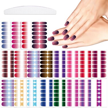 20 Sheets 280 Pcs Gradient Nail Polish Strips for Women Nails Stickers Full Nail Wraps Glitter Nail Polish Stickers Stick On Nails Decal Strips with Nail File DIY Nail Crafts Gel Nail Strips