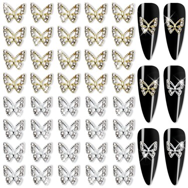 YECIRALA 40 Pcs Star Nail Charms for Acrylic Nails 3D Gold Silver Stars Nail Rhinestones Nail Gems Jewels Pentagram Cute Crystal Diamond Alloy Studs Nail Art Supplies for Nails Makeup Crafts DIY