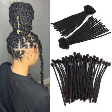 Human Hair Natural Color Handmade Crochet Afro Hair Soft Dreadlocks Extensions 0.6cm Thickness (8inch-0.6cm（Pack of 20Locs）)