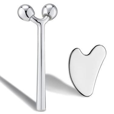 Tekson Facial Roller Massager, 3D Metal face Massage GuaSha Tool for Eye Reduce Puffiness, Face Lift, Anti-Aging, Skin Tightening