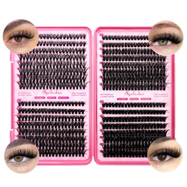 Lash Clusters 640pcs Natural Lash Extension Individual Cluster Eyelash Russian Lash Clusters Individual Lashes Eyelash Clusters Natural Look Eyelashes for DIY at Home(9-16MM,30D,40D,50D,60D)