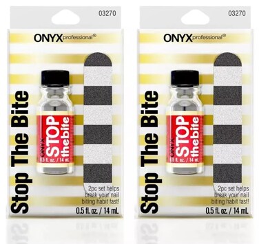 Onyx Professional "Stop The Bite" Nail Biting Deterrent Polish 0.5 fl oz - Helps Nails Grow &amp; Can Be Used As Top or Base Coat, Bitter Nail Biting Treatment for Adults (2 Pack)