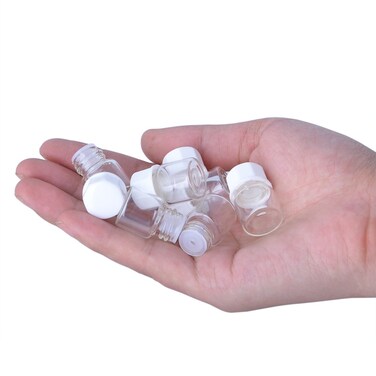 Enslz 100pcs 1/4 Dram (1ml) Small Transparent Glass Cosmetic Essential Oil Perfume Bottle with Orifice Mini Sample Perfume Bottles ContainerWhite Lid &hellip;