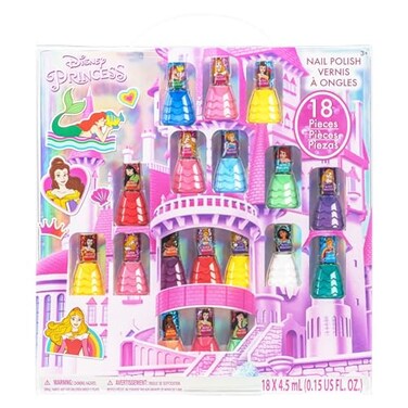 Townley Girl Disney Princess Castlebox Non-Toxic Peel-Off Water-Based Natural Safe Quick Dry Nail Polish   Gift Kit Set for Kids Girls, First Princess   Opaque Colors, Ages 3+ (18 Pcs)