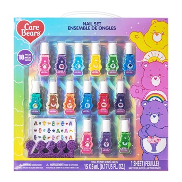Townley Girl Care Bears 15 pcs Non-Toxic Nail Polish Set for Kids with Stickers &amp; Toe Spacers   Peel able &amp; Quick Dry   Birthday Gifts for Ages 3