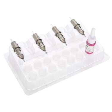 Tattoo Needle Holder, Pro 20pcs Trays Clear Disposable Plastic Tattoo Cartridge Needle Holder Stand For Tattoo Inks Body Makeup High Capacity Disposable Tattoo Needle Holder (Transparent)