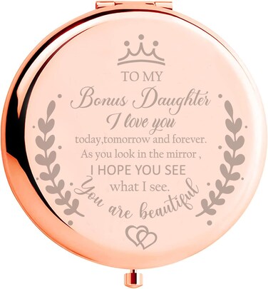 Bonus Daughter Gifts from Mom, Birthday Gifts for Bonus Daughter Adult, Gifts for Step Daughter Wedding Gift from Mom Bonus Daughter Makeup Compact Mirror for Christmas