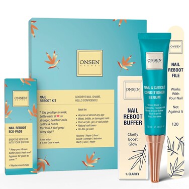 Onsen Secret Nail Care Kit - Japanese Nail Buffer and Shine Kit - Strengthening &amp; Shining - Spa-Quality Manicure - Organic Ingredients - Long-Lasting Shine - Easy &amp; Safe - w/Cuticle Care Serum - 1pk