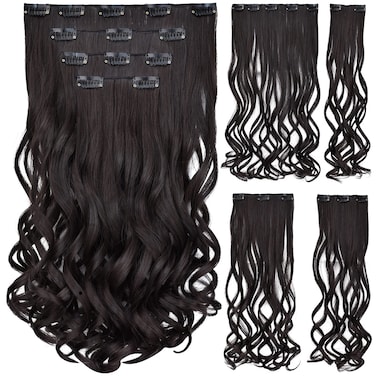 Dark Brown Hair Extension,Clip hair Extensions 18" wavy Synthetic 5.5 Oz 22" Straight Hair Pieces Wig Cheap Fluffy&amp;Not Tangled Black Women Girls Grey Silver White Blonde Full Head Auburn