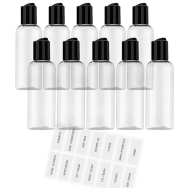 10 Pack 3.4 oz Travel Bottles, Refillable Cosmetic Containers for Shampoo Lotions and Cream Leakproof Plastic Empty Travel Size Bottles for Toiletries