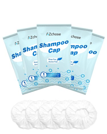 No Water Rinse Free Shampoo Caps for Camping &amp; Home Care, Dry Hair Washing Caps for Adult &amp; Elderly, Waterless Shampoo Shower Caps for Bedridden Patients, Microwaveable &amp; Alcohol-Free, 5 Pack