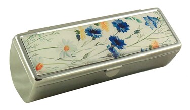 Houder Designer Lipstick Case with Mirror for Purse - Decorative Lipstick Holder with Gift Box - Velvet Lined - Protect Your Lipsticks in Style (Blue Flowers)