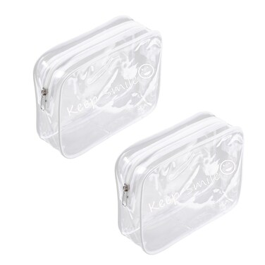 2pcs Clear PVC Toiletry Bag Transparent Waterproof Cosmetic Bag Minimalism Makeup Bag Small neat Cosmetic Pouch Summer Beach Purses Organize (Smile White)
