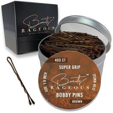 Super Grip Bobby Pins - Women's 1.9 Inch - Easy, Secure, All Hair Types - Handy Reusable Tin (Brown - 400 Ct Approx)