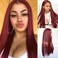 Dark Red Lace Front Wigs T-Lace Part Wine Red Long Silk Straight Hair Wigs with Middle Part Synthetic Hair Replacement Full Wigs for Women Daily Wear (22Inch, Straight,Red)