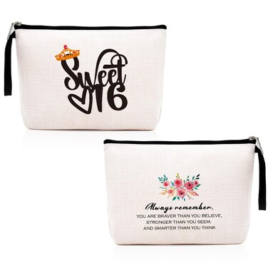 Hanamiya Na Sweet 16 Gifts for Girls, Makeup Bag-16th Birthday Sweet Sixteen -16 Years Old Girl Birthday Gift, Cosmetic Pouch, Travel Case, Makeup bag for Girls
