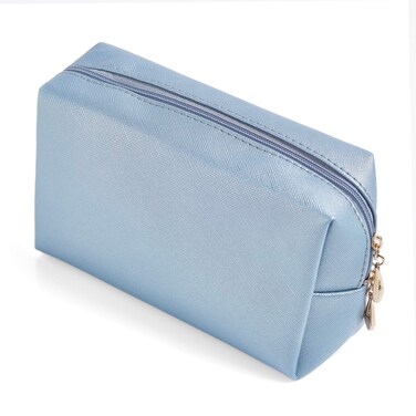 PU Leather Cosmetic Bag for Women Minimalism Makeup Bag for Daily Use Portable Storage Purse Small Neat Cosmetic Pouch Water-resistant Toiletry Bag for Travel (Light Blue)