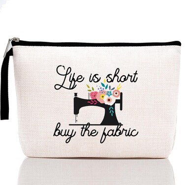 Hanamiya Na Sewing Gift for Women - Funny Quilting Gift for Quilters &amp; Seamstresses - Life Is Short Buy The Fabric - Makeup Bag