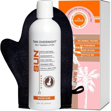Sun Laboratories By Giesee Tan Overnight Sunless Tanning Lotion and Tanning Mitt - Self Tanning Lotion, Organic Self Tanner Ultra Dark, Pregnancy Safe, Non-Toxic, Instant Long Lasting, Travel Size