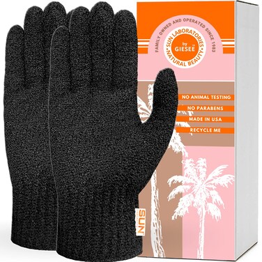 Sun Laboratories By Giesee Exfoliating Glove - Exfoliating Body Scrubber for Sun Tan Removal, Self Tanner Remover, and Fake Tan Eraser - Premium Tanning Mitt for Deep Exfoliation and Smooth Skin