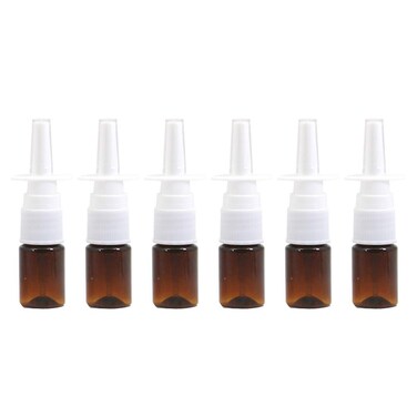 6 Pieces 5 ml Empty Plastic Nasal Spray Bottles Refillable Plastic Nasal Spray Bottles Pump Sprayer Nose Spray Refillable Bottle, Brown