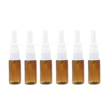 6 Pieces 15 ml Empty Plastic Nasal Spray Bottles Refillable Plastic Nasal Spray Bottles Pump Sprayer Mist Nose Spray Refillable Bottle, Brown