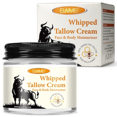 Beef Tallow for Face, Whipped Beef Tallow for Skin, Tallow Face Moisturizer, Hydrates and Nourishes the Skin, Repair Soothing Sensitive Skin, Tallow and Honey Balm 2.1 oz