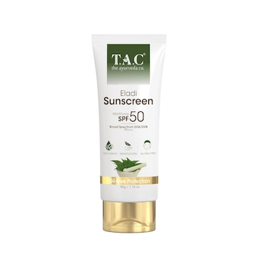 Sunscreen SPF50 PA++ for UVA &amp; UVB Sun Protection with Eladi, Triphla &amp; Hemp Seed, Protect &amp; Anti Tan, Sheer Hydration, Clean Feel, Quick Drying &amp; Water-Resistant 80gm