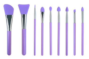 9 Pcs Silicone Makeup Brush Set: Applicator for Face Care, Eyeliner, Eyebrow, Eye Shadow, Lip Makeup and UV Epoxy Resin Crafts (Purple)