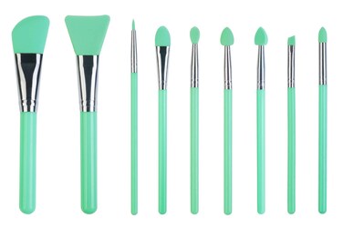 9Pcs Silicone Makeup Brush Set. Applicators for Facial Mask, Eyeliner, Eyebrow, Eye Shadow and Lip Makeup, and UV Epoxy Resin Craft Kit (Mint Green)